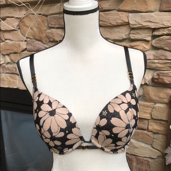 NWOT Victoria’s Secret Black/beige bra push-up bra 34DD - Picture 2 of 7